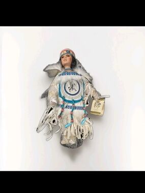Native-Inspired White and Turquoise Decorative Doll